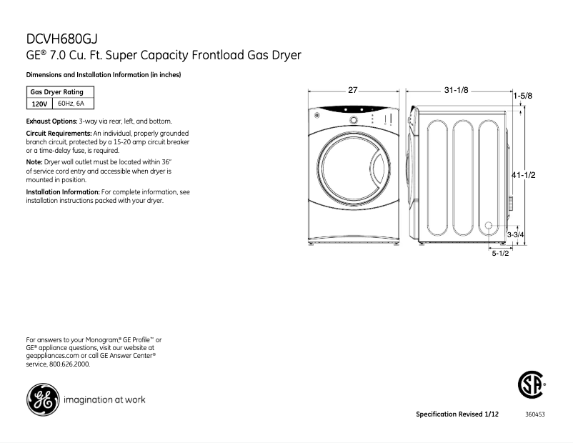 Page n°1 - Fiche technique GE DCVH680GJMR