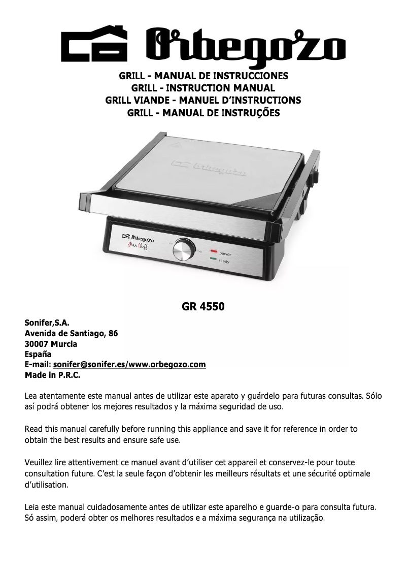 Page n°1 - Manuel utilisateur Orbegozo GR 4550