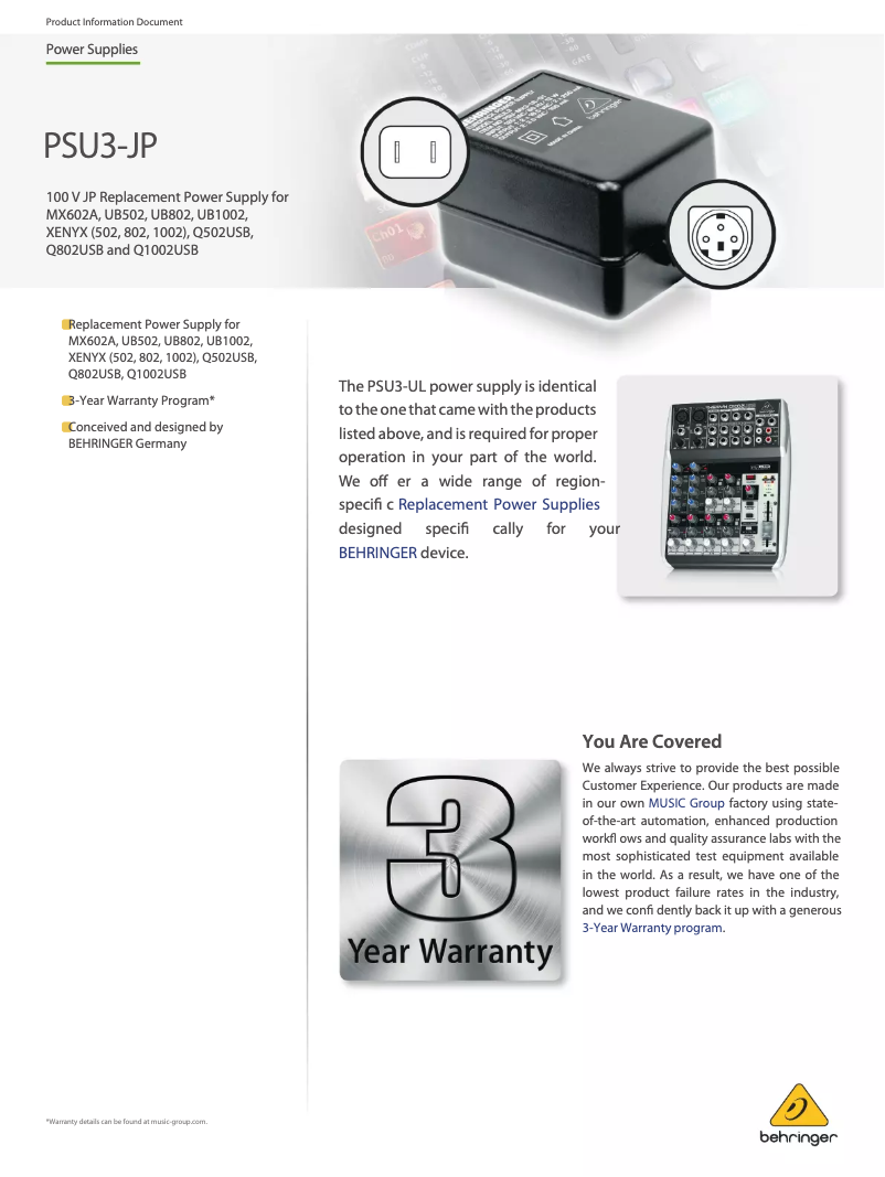 Page n°1 - Manuel utilisateur Behringer PSU3-JP