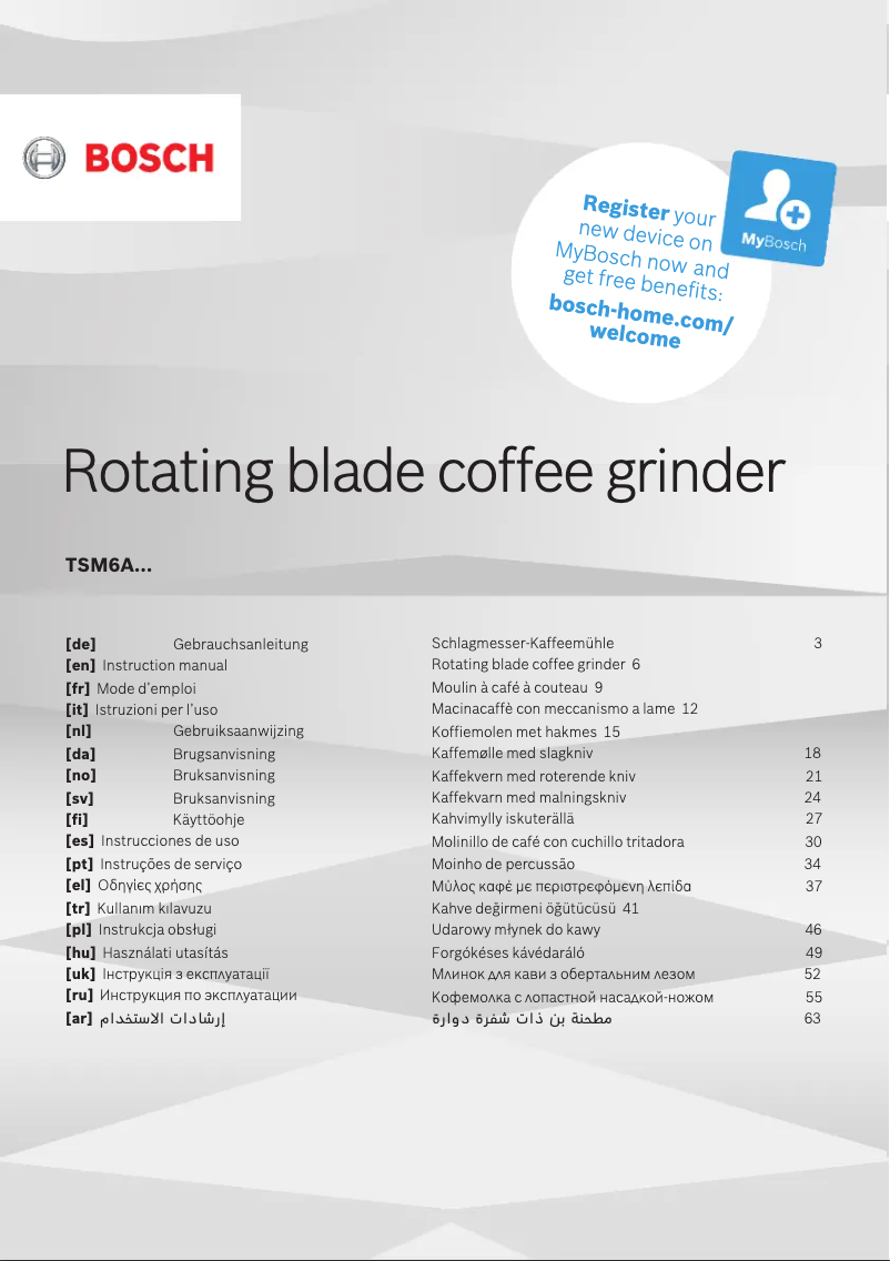 Page 1 de la notice Manuel utilisateur Bosch TSM6A011W