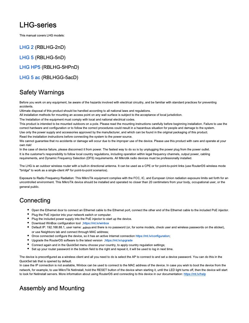 Page 1 de la notice Manuel utilisateur Mikrotik LHG 5