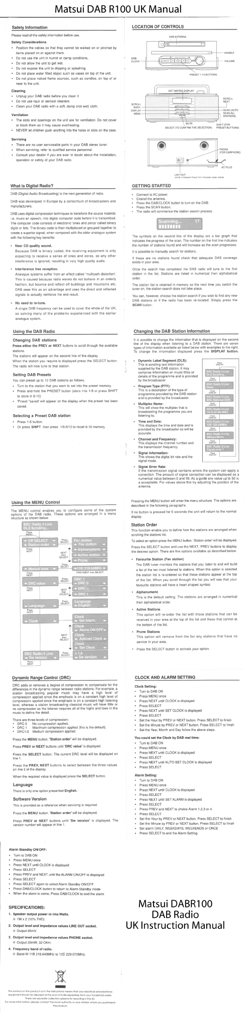 Page n°1 - Manuel utilisateur Matsui DAB R100