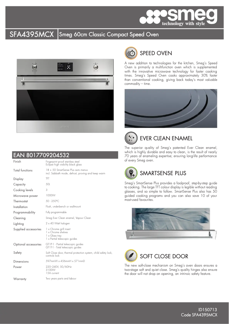 Page 1 de la notice Fiche technique Smeg SFA4395MCX