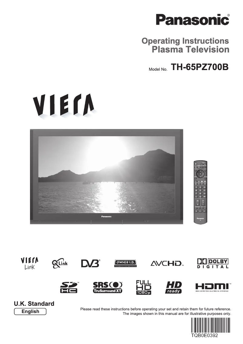 Image de la première page du manuel de l'appareil Viera TH-65PZ700B