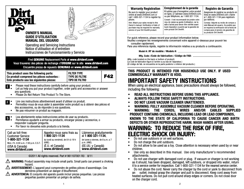 Page 1 of the manual User Manual Dirt Devil Power Flex BD20045