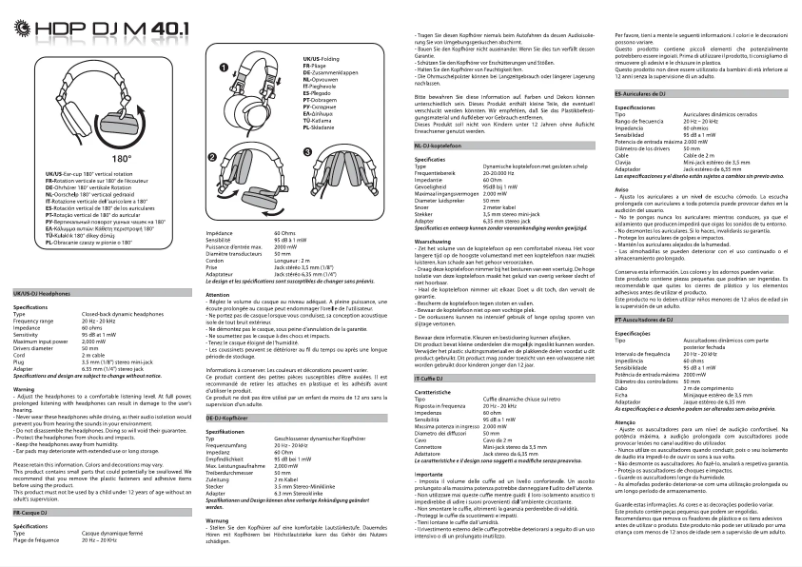 Page 1 de la notice Manuel utilisateur Hercules HDP DJ M 40.1