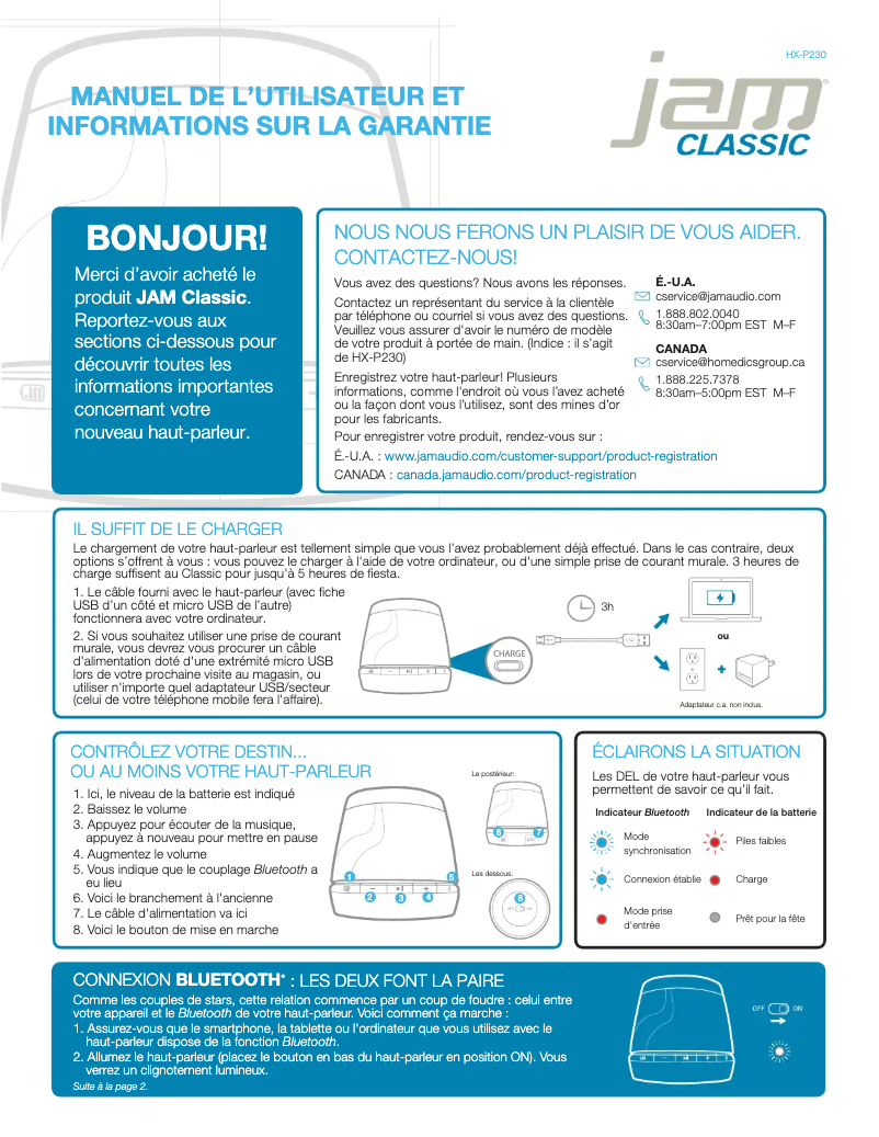 Page n°1 - Manuel utilisateur Jam Classic HX-P230