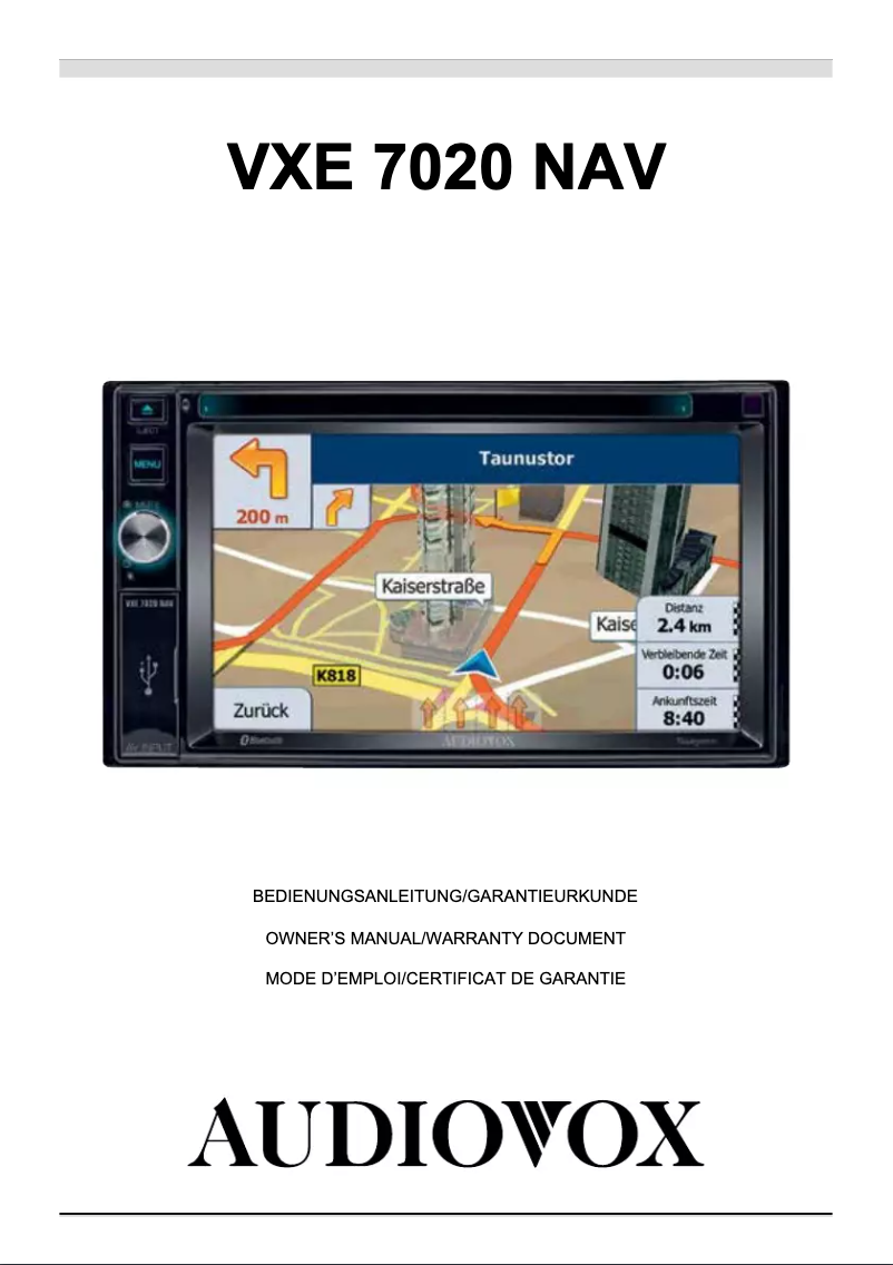Page 1 de la notice Manuel utilisateur audiovox VXE 7020 NAV