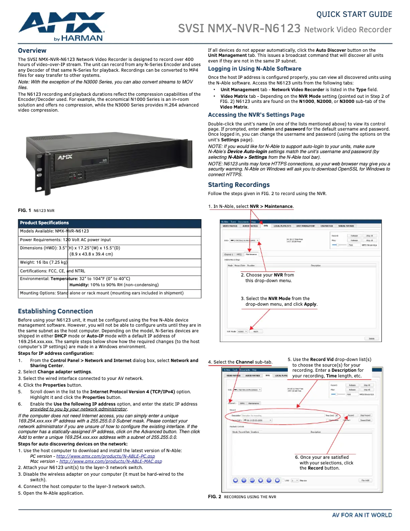 Page n°1 - Guide de démarrage rapide AMX NMX-NVR-N6123