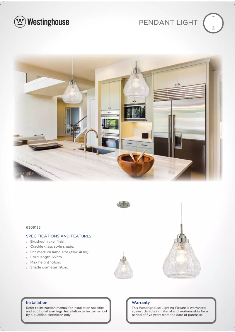 Page 1 de la notice Fiche technique Westinghouse 6309135