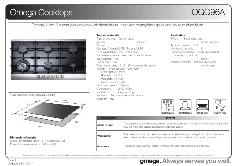 Page n°1 - Fiche technique Omega OGG96A