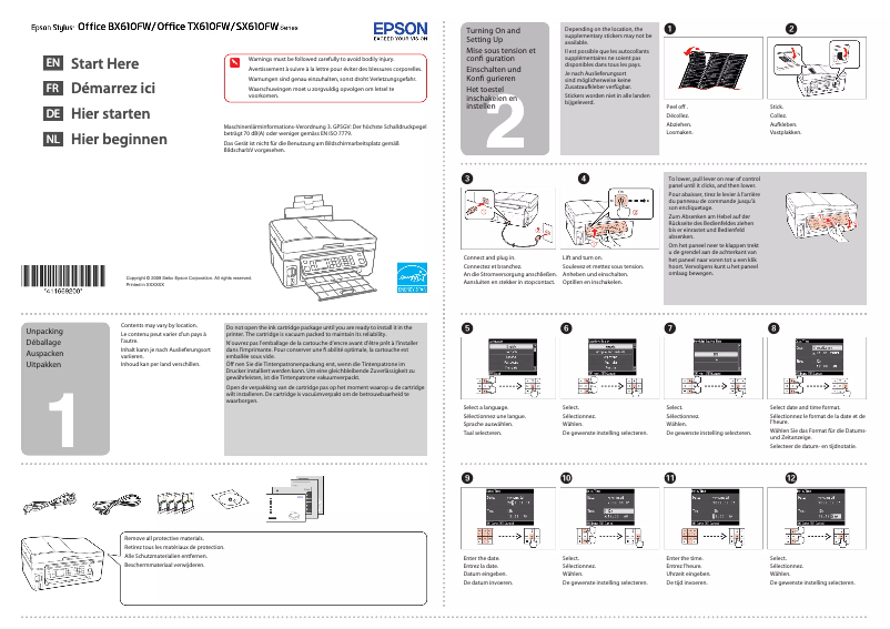 Page 1 de la notice Guide d'installation Epson Stylus BX610FW