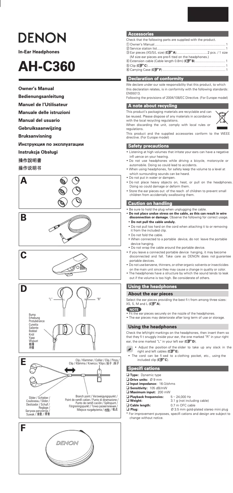 Page n°1 - Manuel utilisateur Denon AH-C360