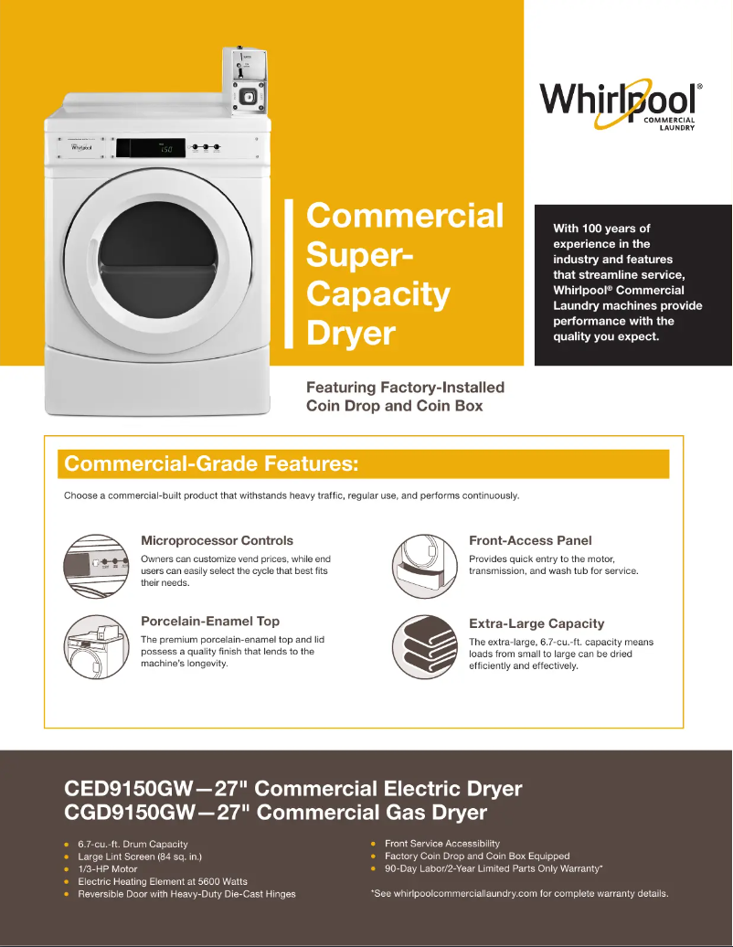 Page n°1 - Fiche technique Whirlpool CED9150GW