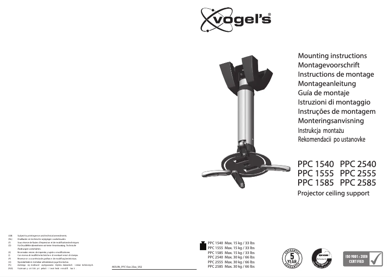 Page n°1 - Manuel utilisateur Vogel's PPC 1540