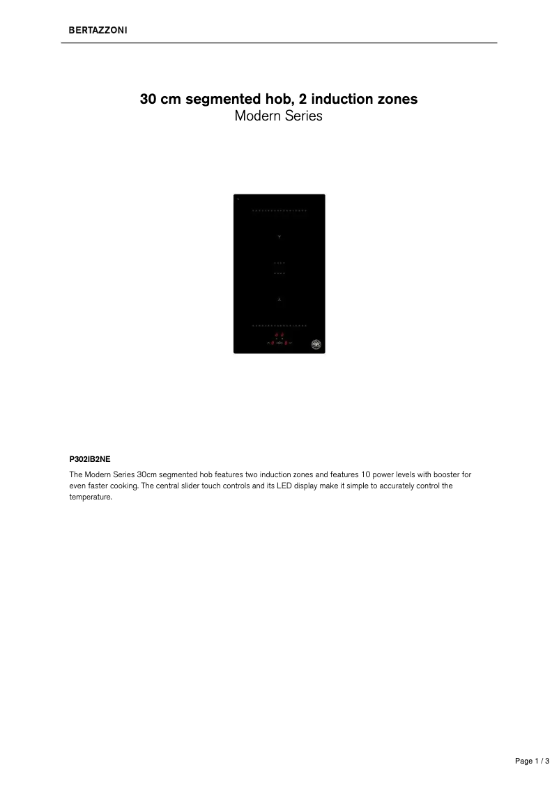 Page 1 de la notice Fiche technique Bertazzoni P302IB2NE