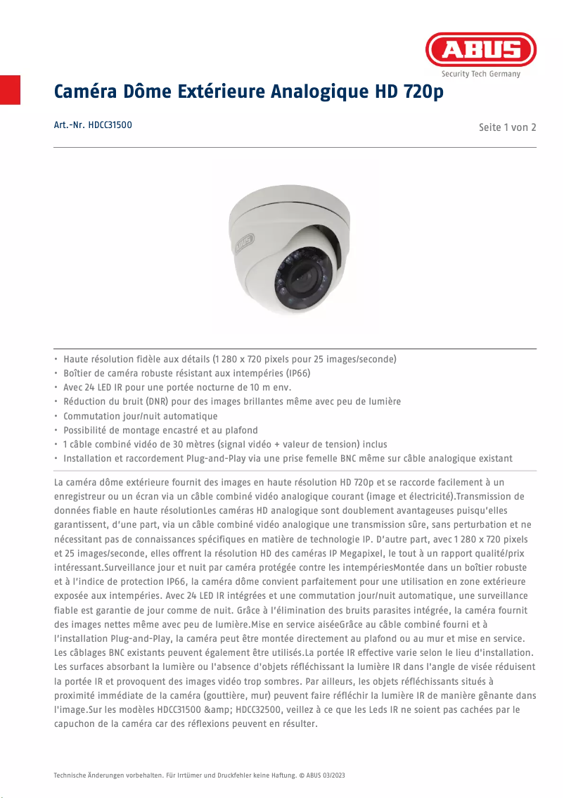 Page n°1 - Fiche technique Abus HDCC31500