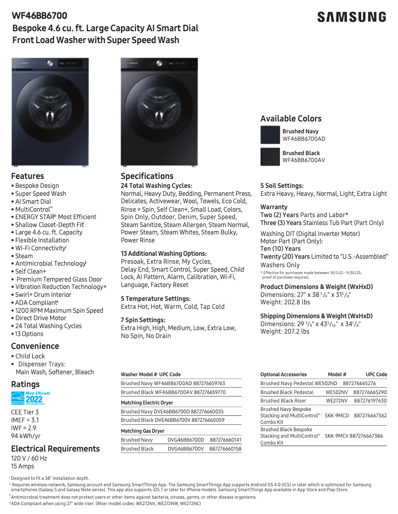 Image de la première page du manuel de l'appareil WF46BB6700AV