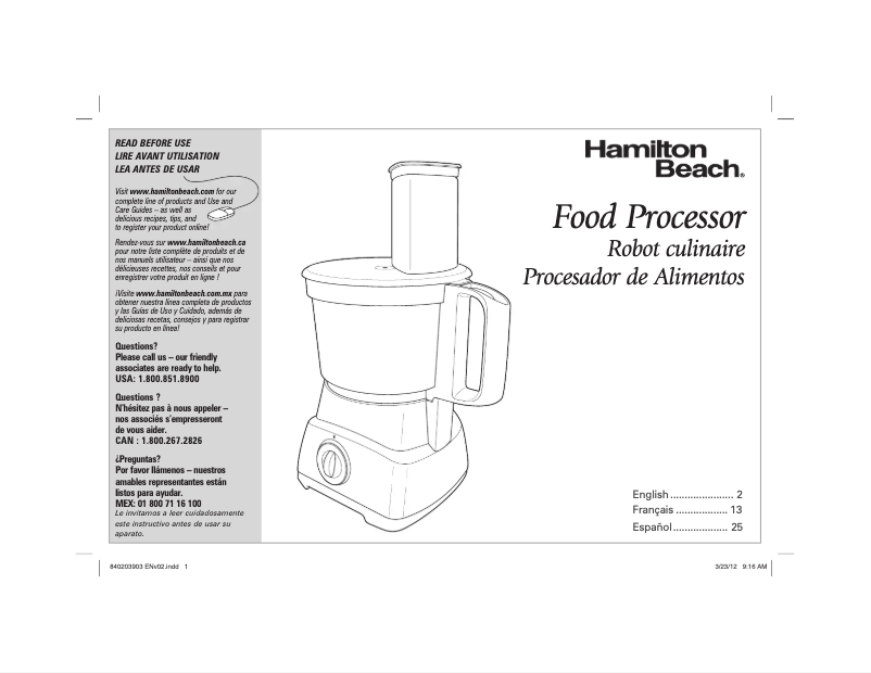 Page 1 of the manual Instruction Manual Hamilton Beach 70740