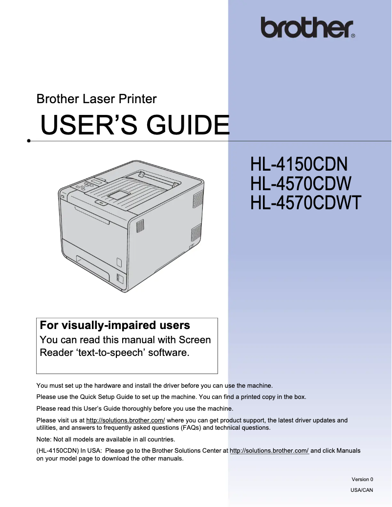 Image de la première page du manuel de l'appareil HL:-4150CDW
