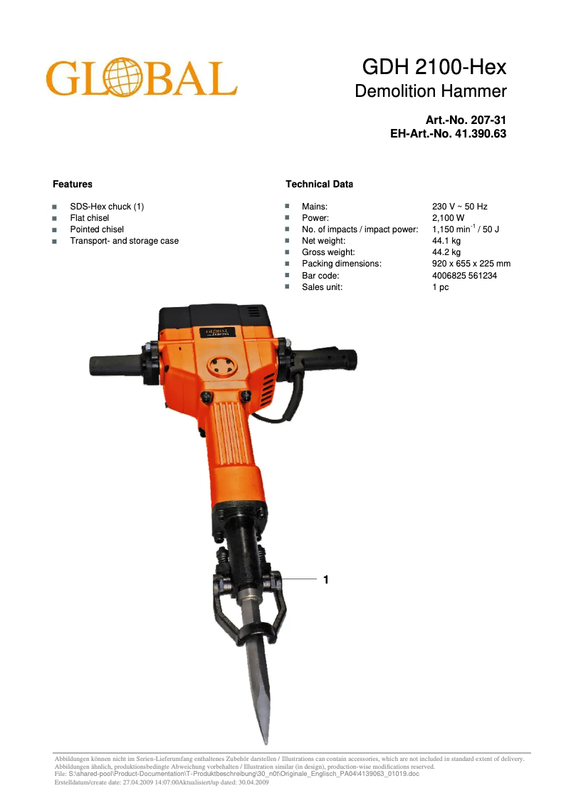 Image de la première page du manuel de l'appareil GDH 2100-Hex