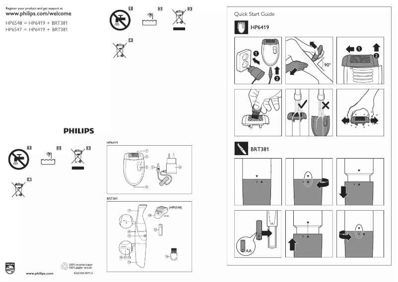 Image de la première page du manuel de l'appareil Satinelle Essential HP6548