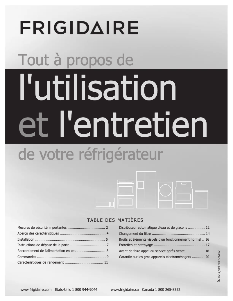 Page 1 de la notice Manuel utilisateur Frigidaire FGHS2344KF