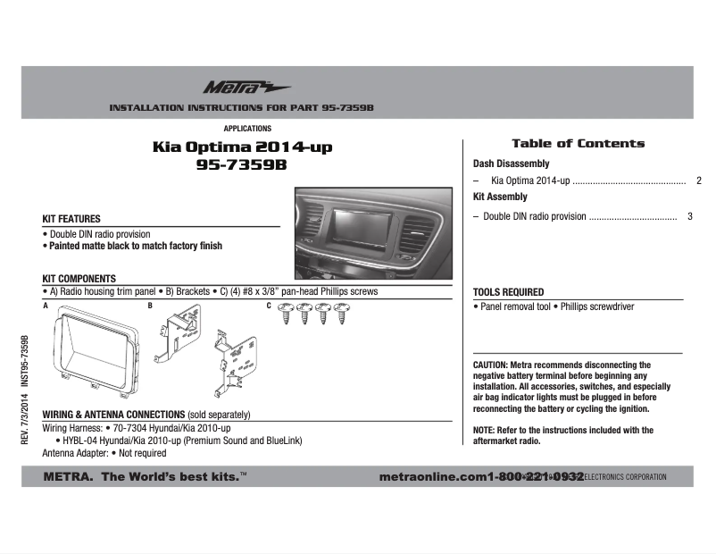 Page 1 de la notice Manuel utilisateur Metra 95-7359B