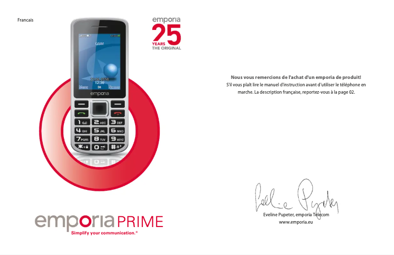 Image de la première page du manuel de l'appareil Prime