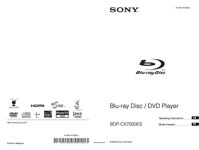 Image de la première page du manuel de l'appareil BDP-CX7000ES