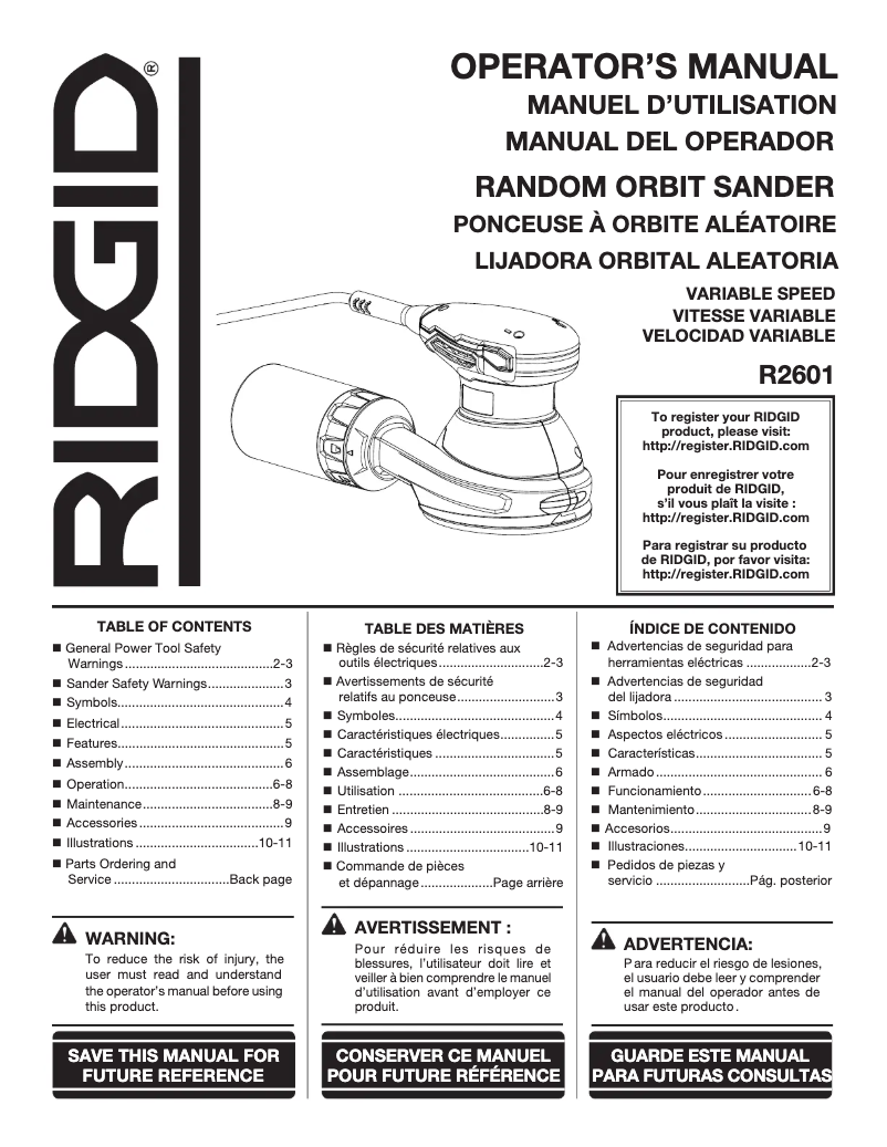 Page n°1 - Manuel utilisateur Ridgid R26011