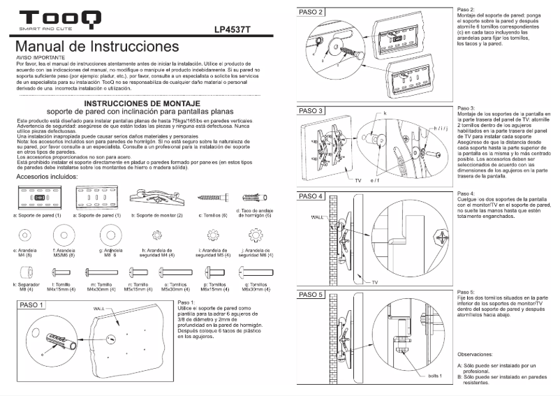 Page 1 de la notice Manuel utilisateur TooQ LP4537T