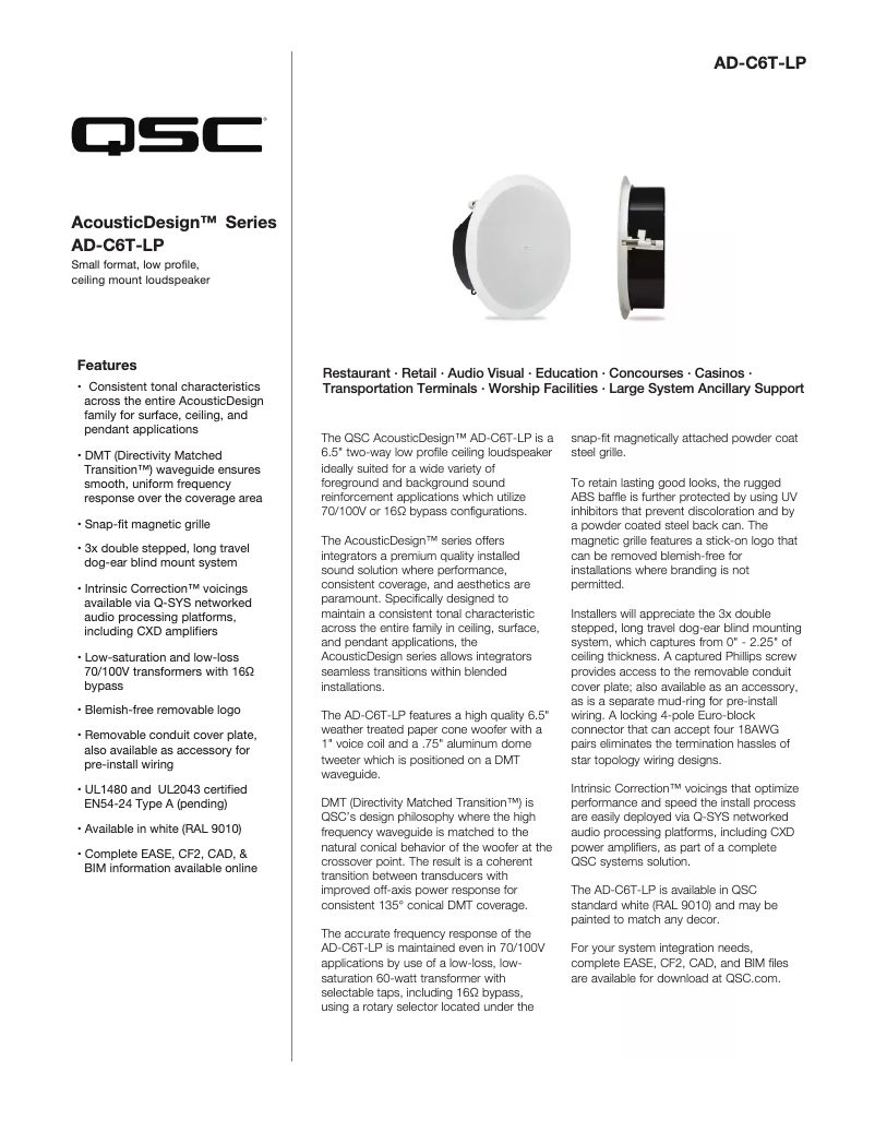 Page 1 de la notice Brochure QSC AD-C6T-LP
