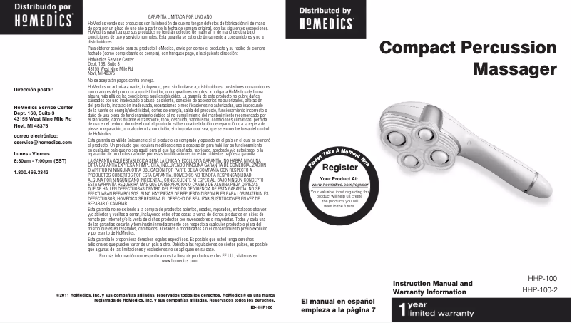 Page n°1 - Manuel utilisateur Homedics HHP-100