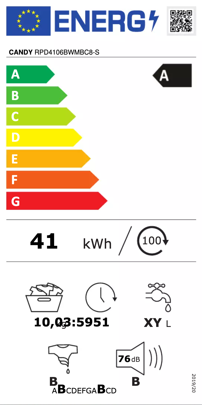 Page n°1 - Label énergétique Candy RPD4106BWMBC8-S