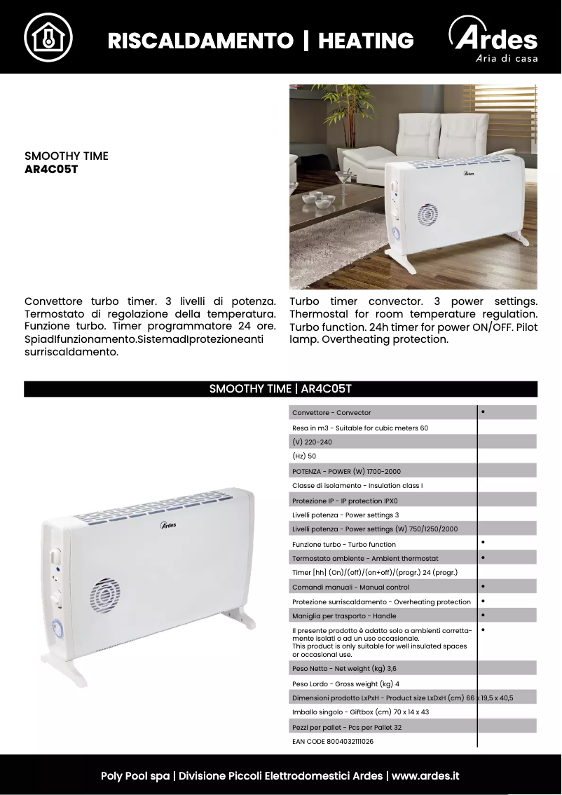 Page 1 de la notice Fiche technique Ardes AR4C05T