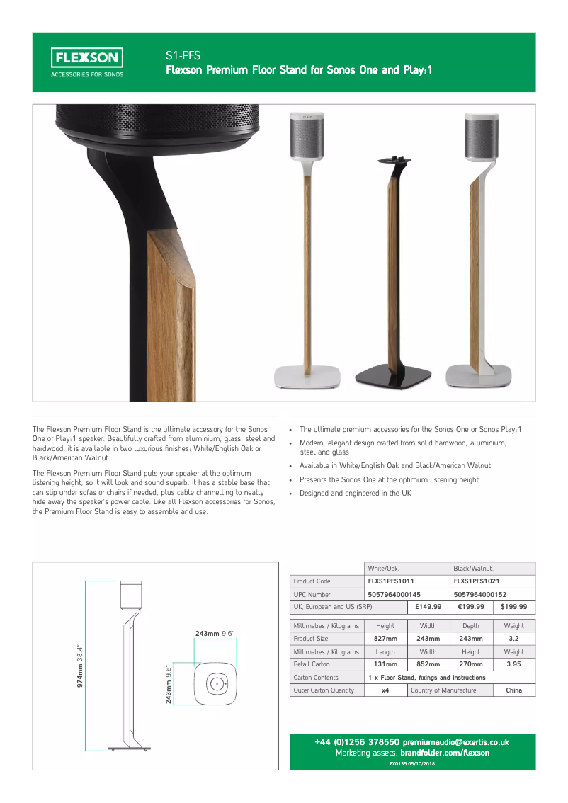 Page 1 de la notice Manuel utilisateur Flexson Premium Floor Stand for Sonos One and Play:1