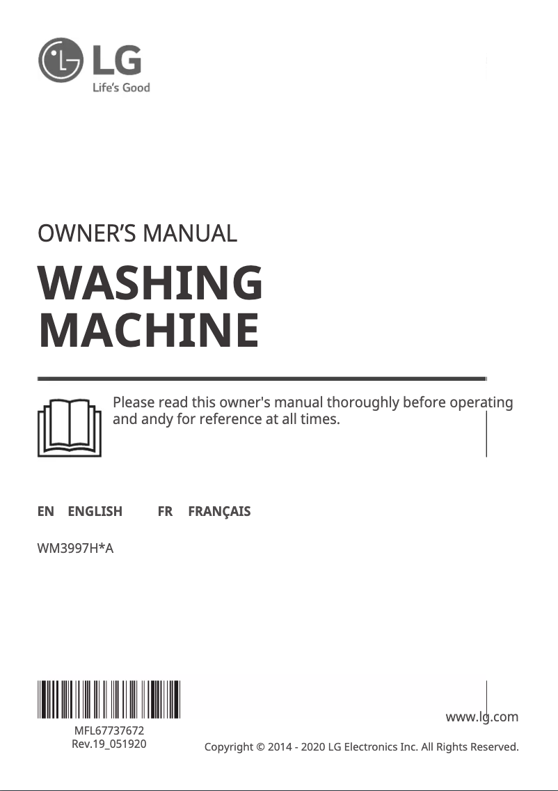 Page 1 de la notice Manuel utilisateur LG WM3997HWA