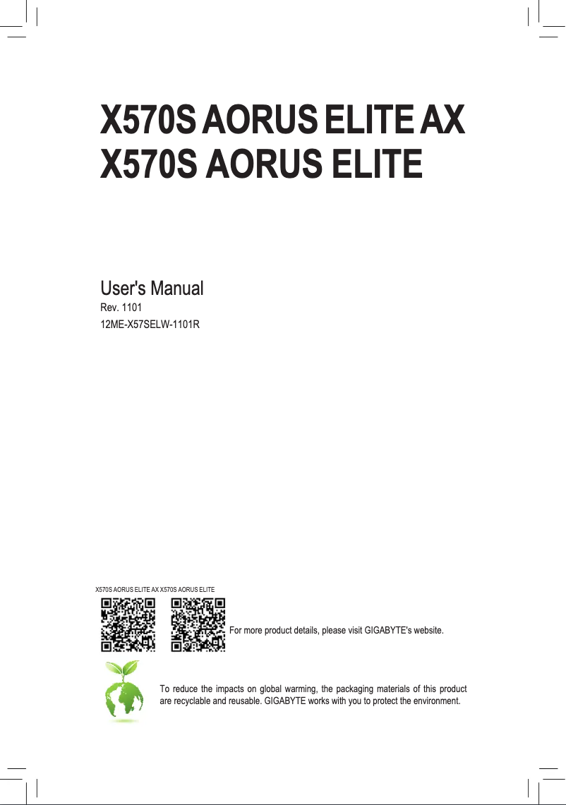 Image de la première page du manuel de l'appareil X570S Aorus ELITE AX