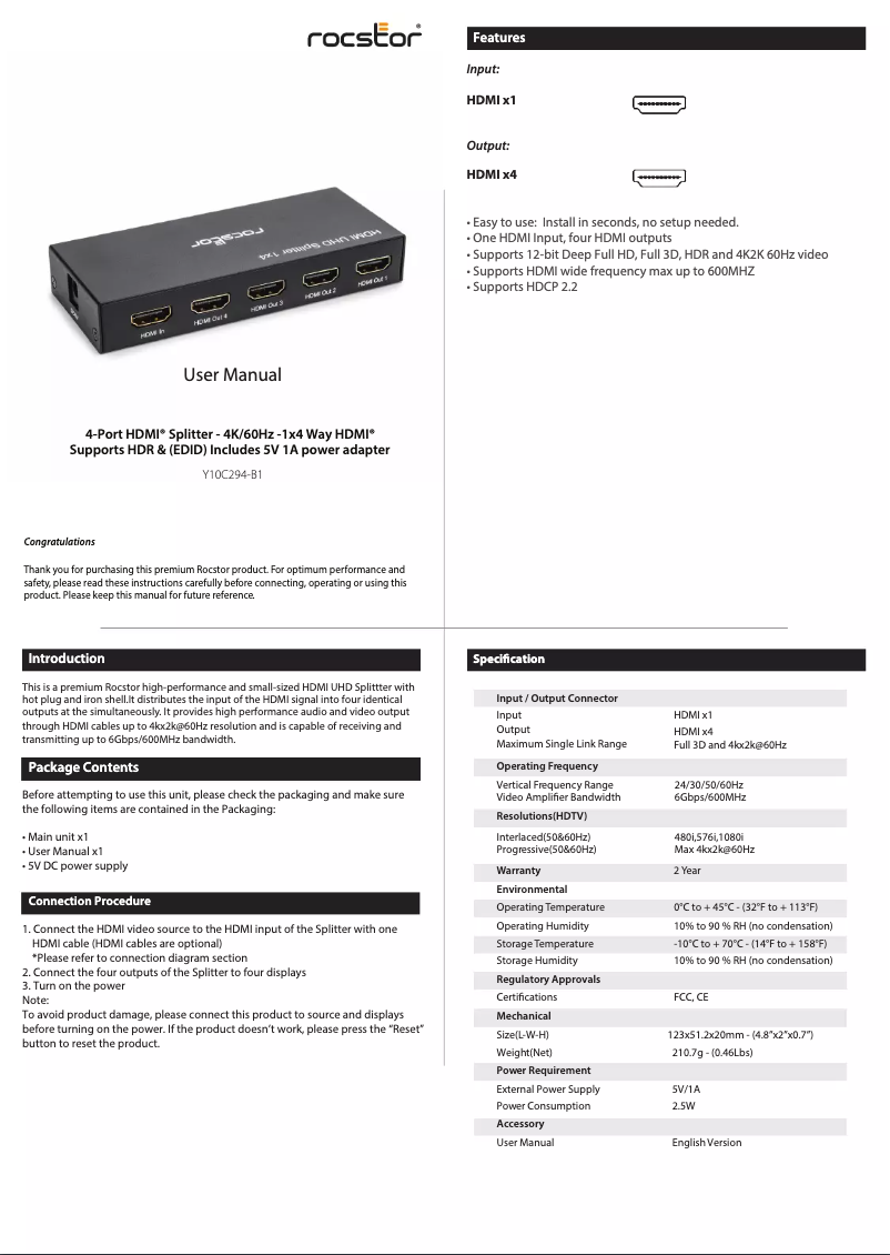 Página 1 del manual Manual de usuario Rocstor Y10C294-B1