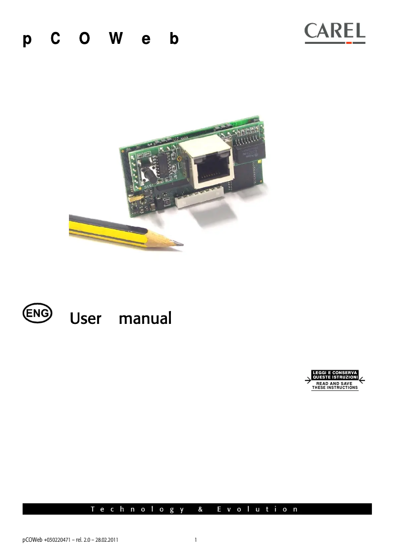 Page 1 de la notice Manuel utilisateur Carel pCOWeb