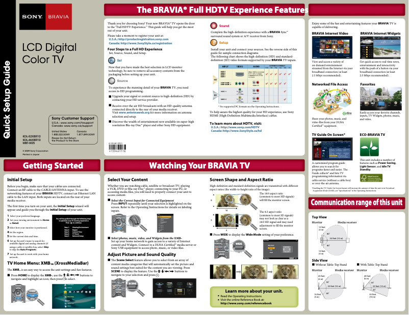 Page 1 de la notice Guide d'installation Sony Bravia KDL-46XBR10