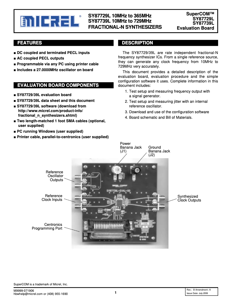 Page 1 de la notice Manuel utilisateur Microchip SY87729L/39L