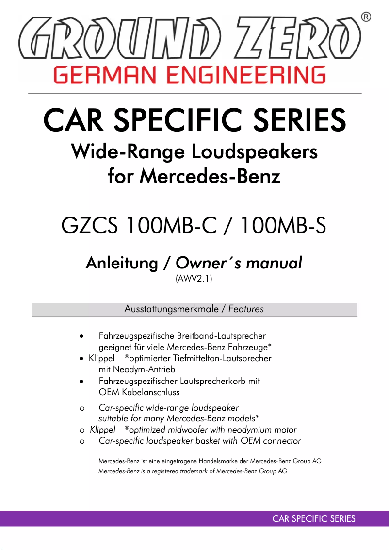 Page 1 of the manual User Manual Ground Zero GZCS 100MB-S