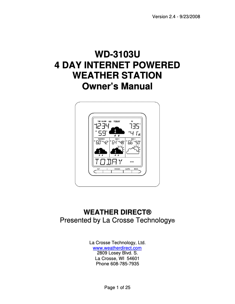 Image de la première page du manuel de l'appareil WD-3103U