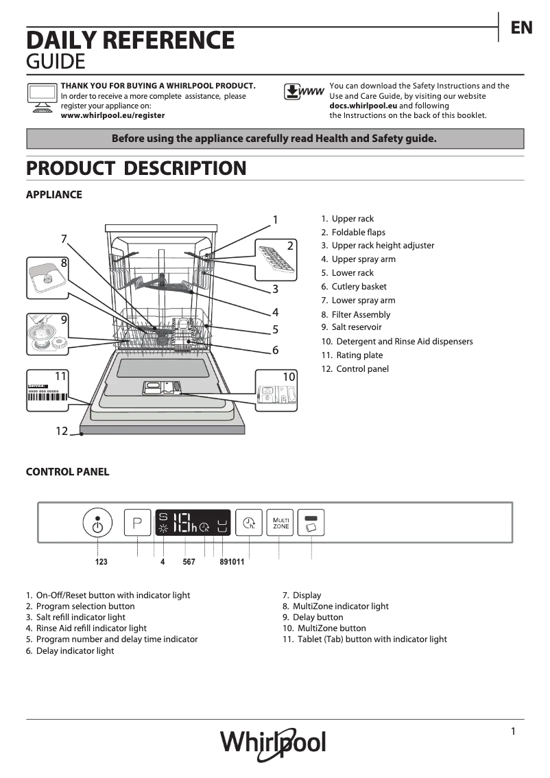 Page 1 de la notice Manuel utilisateur Whirlpool WRIC 3C26
