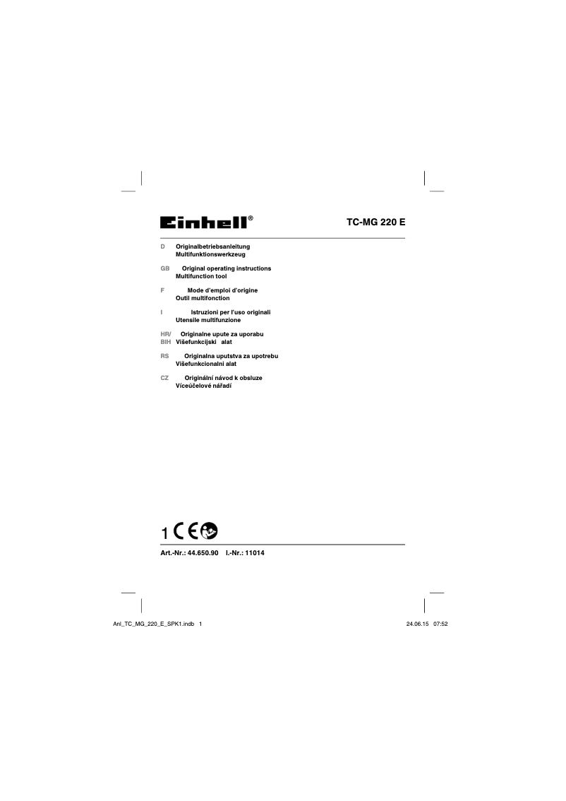 Page 1 de la notice Manuel utilisateur Einhell TC-MG 220/1 E