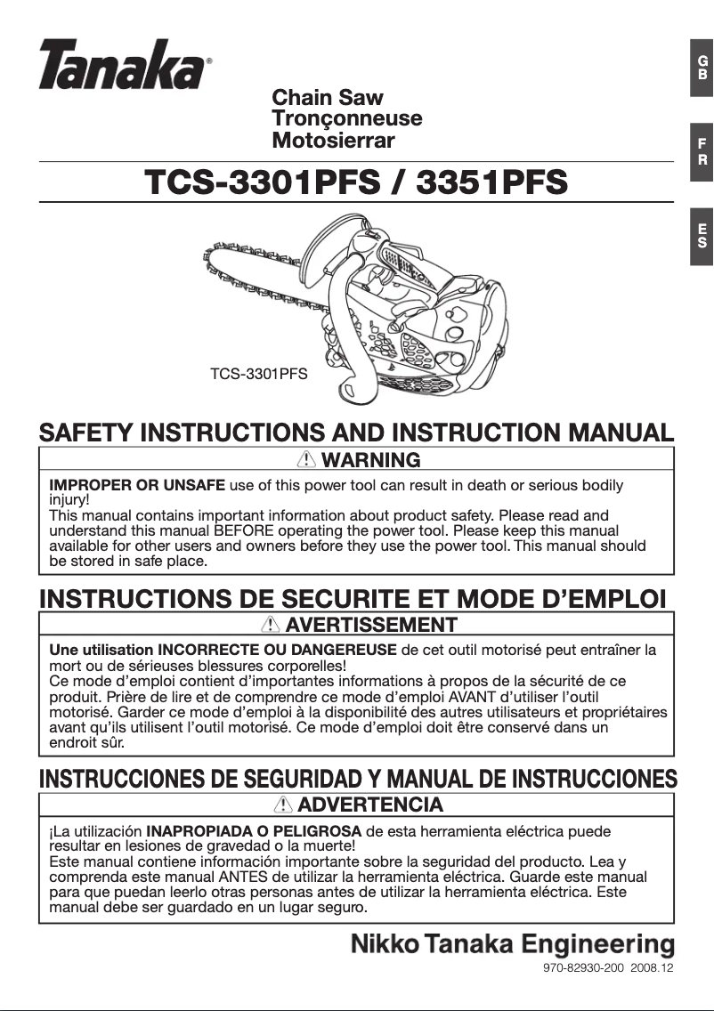 Page n°1 - Manuel utilisateur Tanaka TCS-3301PFS