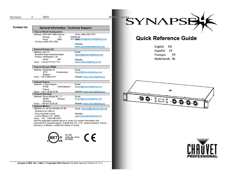 Page 1 de la notice Manuel utilisateur Chauvet Synapse 4