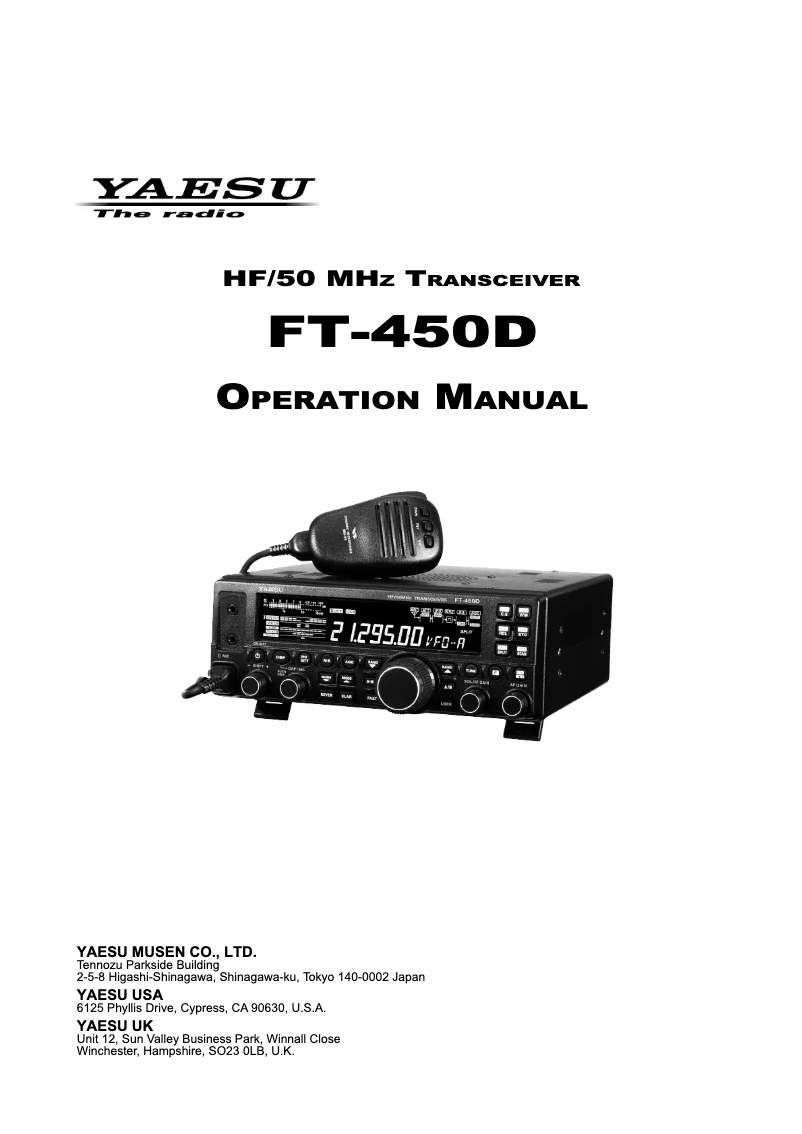 Page 1 de la notice Manuel utilisateur Yaesu FT-450D